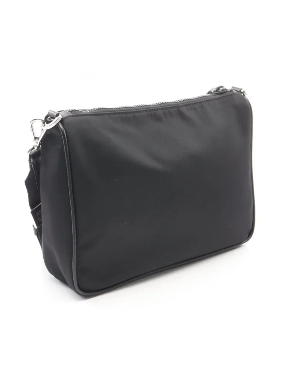 Prada Shoulder Bag Re-Nylon Black Nylon Saffiano Leather Triangle Logo